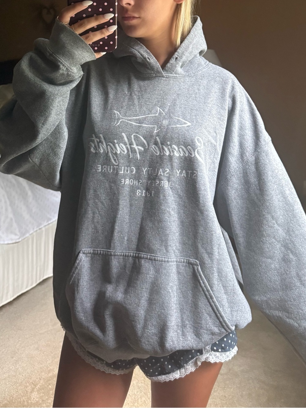 Gildan Gray Hooded Pullover Sweatshirt with Subtle White Shark Graphic